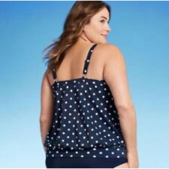 Lands End Blue and White Polka Dot Adjustable Tankini Top Size 2X New - Picture 2 of 6